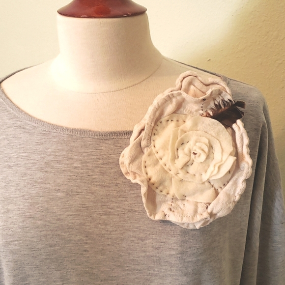 Hand Stitched Accessories - Hand Crafted  Felt/ Flax Linen Flower Pin